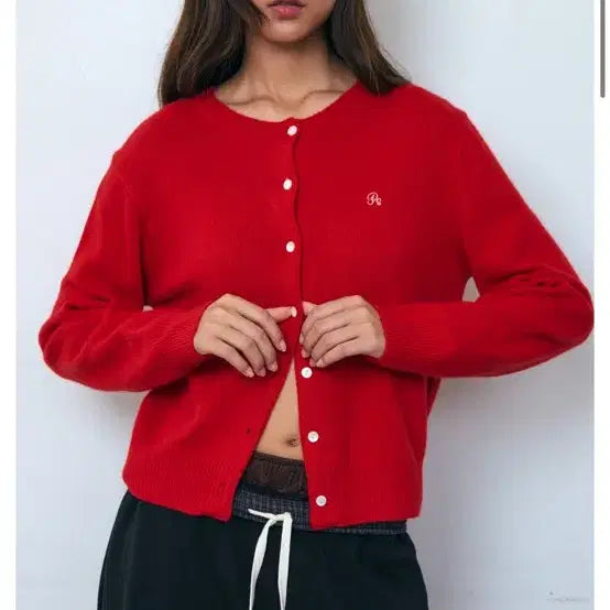 [BUNJANG] Pice Basic Cashmere Red Cardigan / 파이시스 베이직 캐시미어 레드 가디건