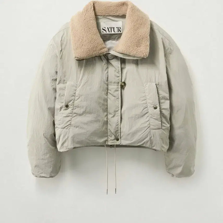 [BUNJANG] Satur Wide Collar Crop Padded Jacket / Satur 와이드 칼라 크롭 패딩 자켓 카키