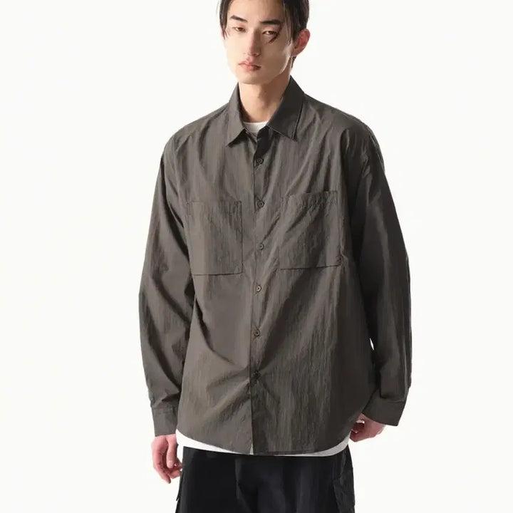 [BUNJANG] Musinsa Standard City Leisure Nylon Oversized Shirt - Mud Gray / 무탠다드 시티레저 나일론 오버사이즈 셔츠 s 머드그레이