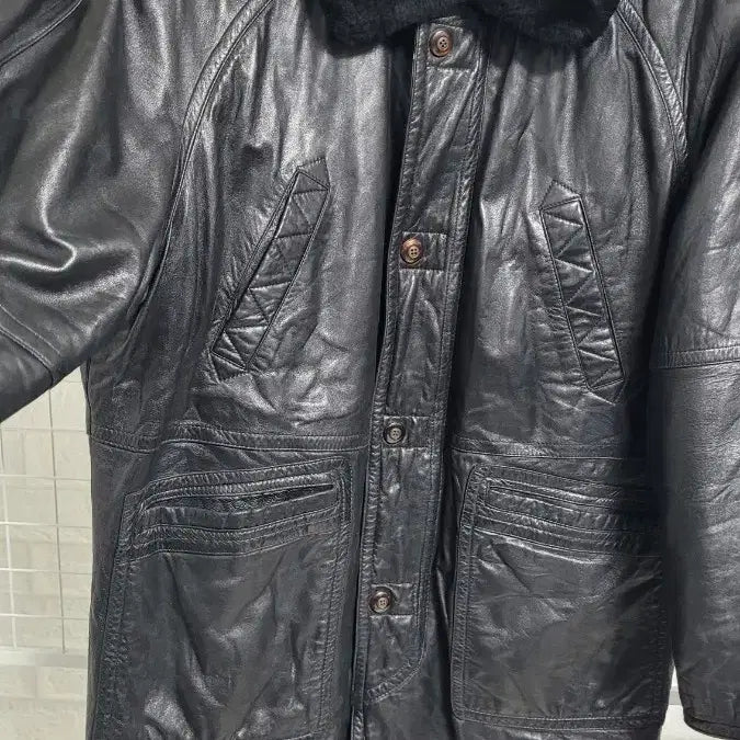 [BUNJANG] Vintage Black Real Lambskin Mouton Jacket XL / [105]VINTAGE빈티지 블랙 퍼탈부착가능 리얼양가죽무스탕자켓 XL