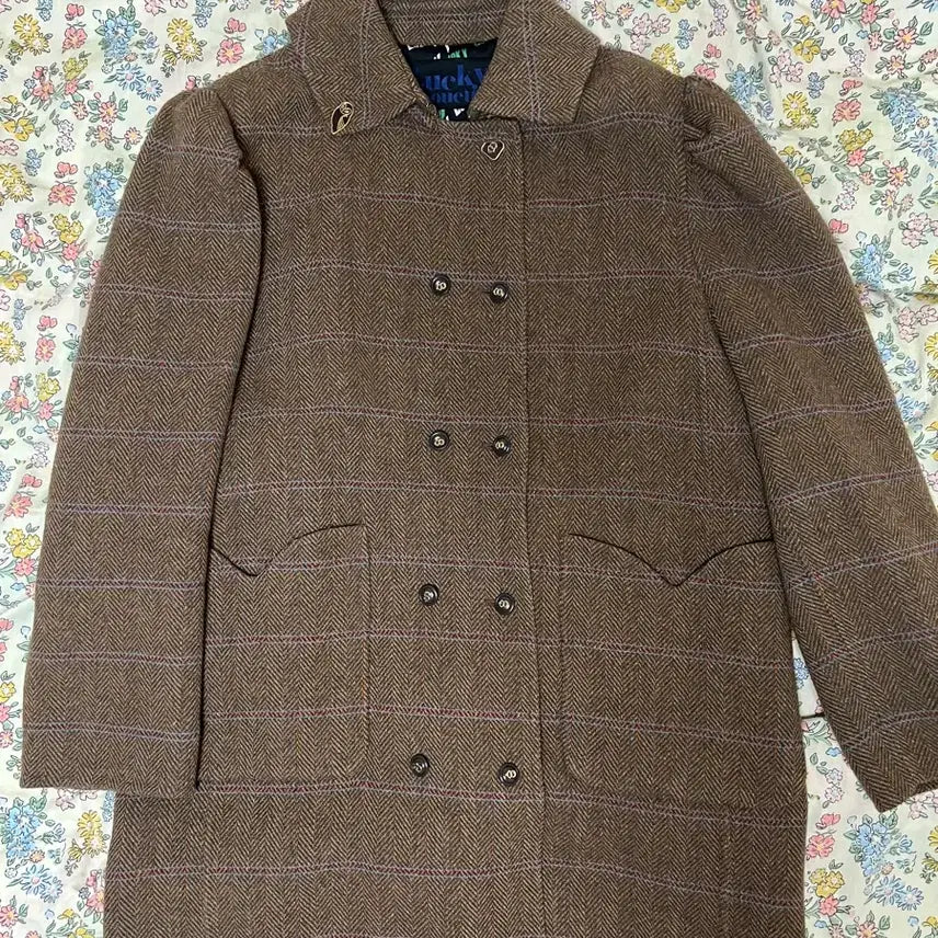 [BUNJANG] Lucky Chouette Herringbone Double-Breasted Coat / 럭키슈에뜨 코트