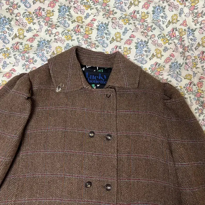 [BUNJANG] Lucky Chouette Herringbone Double-Breasted Coat / 럭키슈에뜨 코트