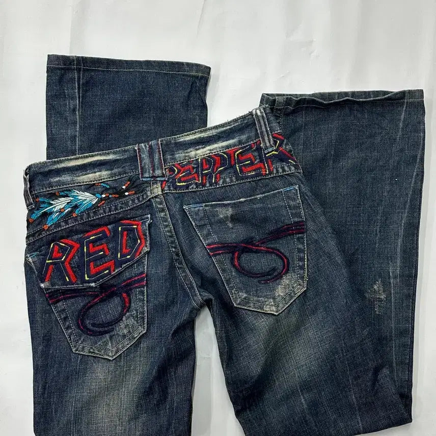[SOLD OUT] 일본빈티지 Y2K 레드페퍼 워싱 진청 세미 레트로 로우라이즈부츠컷 청바지