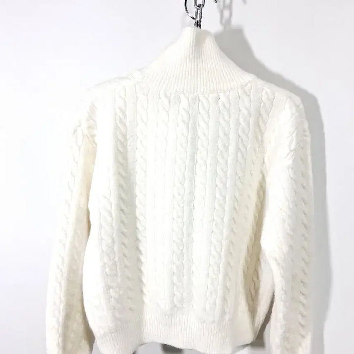 [BUNJANG] Ivory Cable Knit Zip-Up Cardigan / 아이보리 꽈배기 니트 집업 가디건