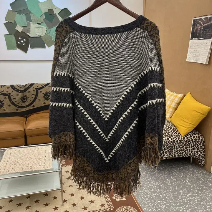 [BUNJANG] Vintage Bohemian Crochet Cape Poncho Knit / 빈티지 히피 보헤미안 뜨개 망토 판초 니트 115 C09809