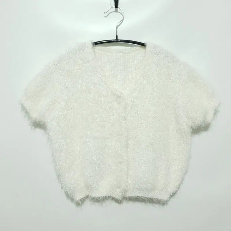 [BUNJANG] Angora Short Sleeve Crop Cardigan / 앙고라 반소매 크롭 가디건 F_S0524