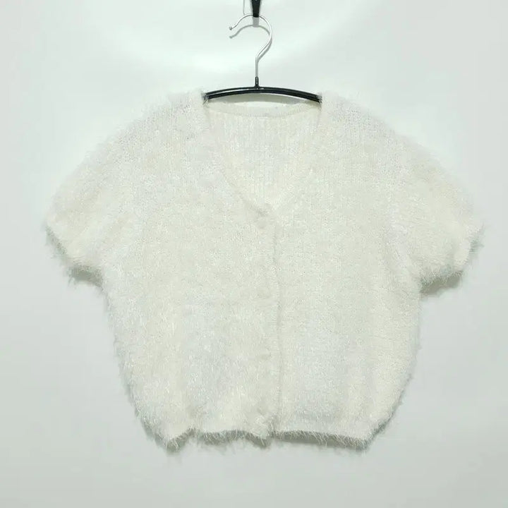 [BUNJANG] Angora Short Sleeve Crop Cardigan / 앙고라 반소매 크롭 가디건 F_S0524