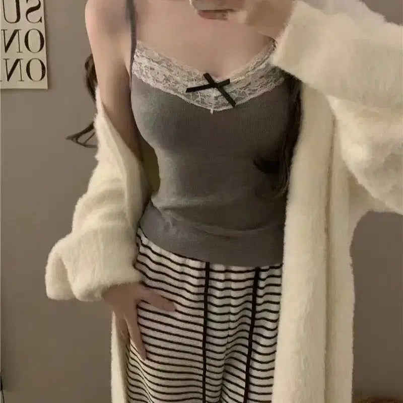 [BUNJANG] Ribbon Lace Cami Top - 4 Colors / [새상품/바로발송] 내장캡 리본 레이스 나시 4컬러