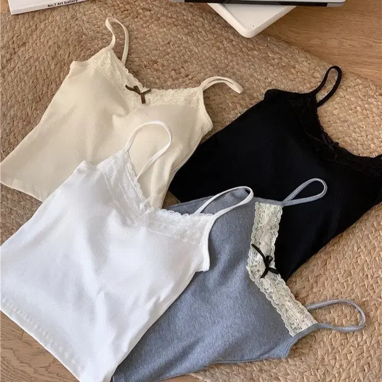 [BUNJANG] Ribbon Lace Cami Top - 4 Colors / [새상품/바로발송] 내장캡 리본 레이스 나시 4컬러