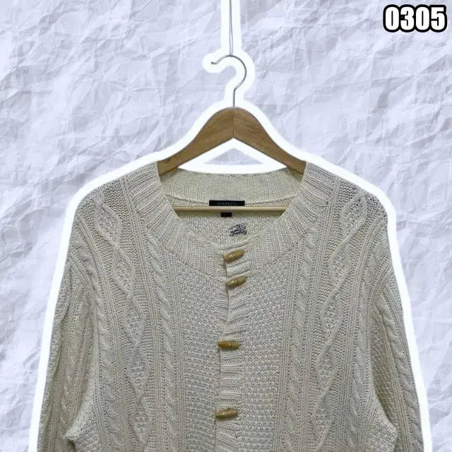 [BUNJANG] Burberry Blue Label Cable Knit Duffle Cardigan Jacket / L 버버리 케이블 떡볶이 니트 가디건 자켓 블루라벨