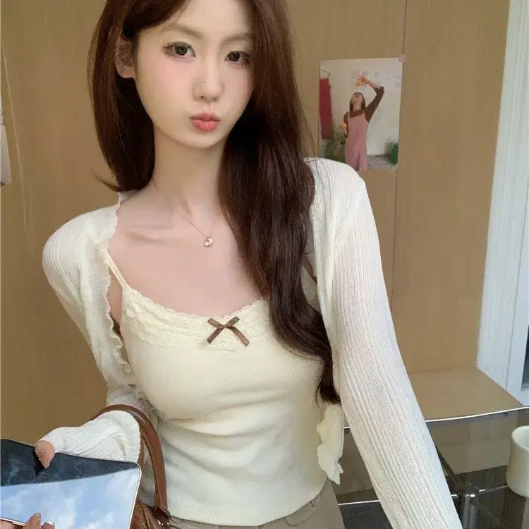 [BUNJANG] Ribbon Lace Camisole Tank Top / [새상품/바로발송] 내장캡 리본 레이스 나시 4컬러
