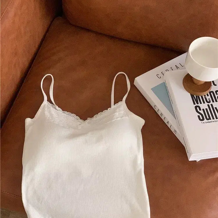 [BUNJANG] Ribbon Lace Camisole Tank Top / [새상품/바로발송] 내장캡 리본 레이스 나시 4컬러