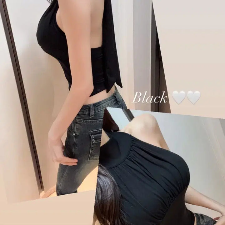 [BUNJANG] Angel Shirring Cap Halter Neck Slim Fit Top / [무료배송](새상품) 엔젤셔링캡내장티 뒷트임홀터넥슬림글램핏교환환불불가