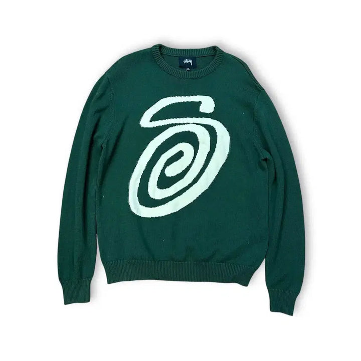 [BUNJANG] Stussy OG Logo Green Knit Sweater / 스투시 OG 로고 그린 니트