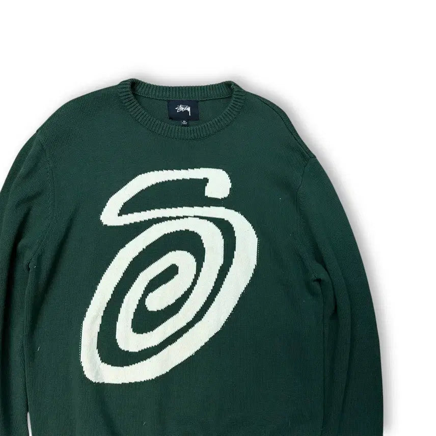 [BUNJANG] Stussy OG Logo Green Knit Sweater / 스투시 OG 로고 그린 니트