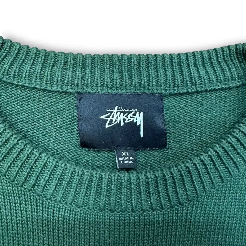 [BUNJANG] Stussy OG Logo Green Knit Sweater / 스투시 OG 로고 그린 니트