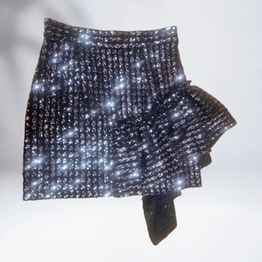 [BUNJANG] Sandro Dorothe Ruffled Metallic Sequin Mini Skirt / 산드로(Sandro)의 도로테 러플 메탈릭 시퀸 미니스커트 55