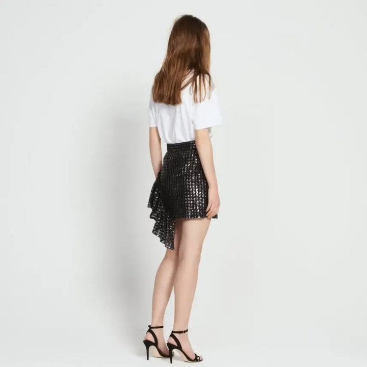 [BUNJANG] Sandro Dorothe Ruffled Metallic Sequin Mini Skirt / 산드로(Sandro)의 도로테 러플 메탈릭 시퀸 미니스커트 55