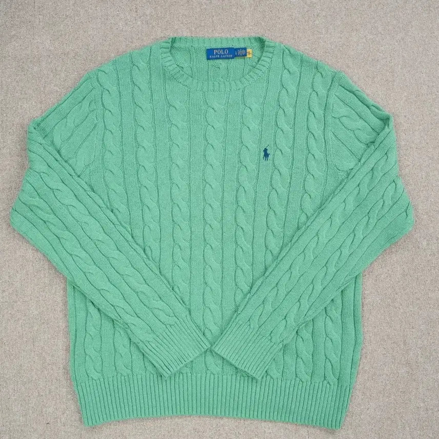 [BUNJANG] Polo Ralph Lauren Cable Knit Sweater Light Green L / 폴로 랄프로렌 꽈배기 케이블 니트 스웨터 연그린 L(105)