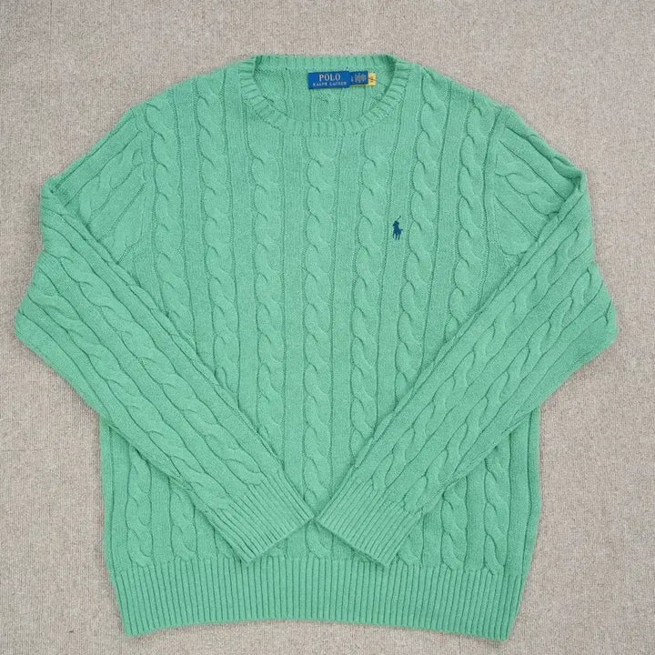 [BUNJANG] Polo Ralph Lauren Cable Knit Sweater Light Green L / 폴로 랄프로렌 꽈배기 케이블 니트 스웨터 연그린 L(105)