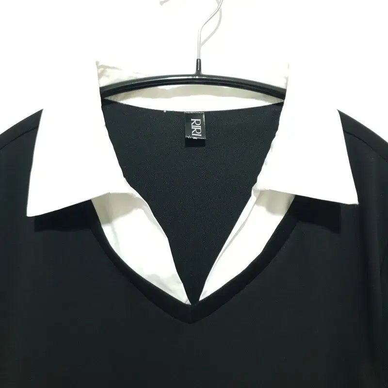 [BUNJANG] Ririn &amp; Ko Color Block Wrap Dress / 리린앤코 배색 카라넥 랩스타일 원피스 2_M2234
