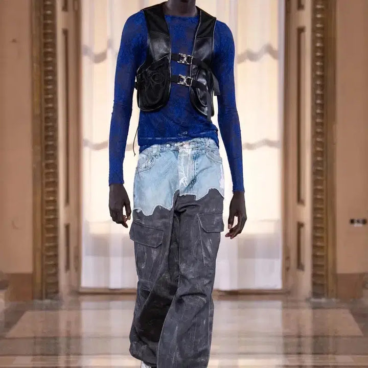 [BUNJANG] Andersson Bell Cargo Pants / 앤더슨벨 포데님 &amp; 스크레치 레더 프린트 카고 팬츠 32