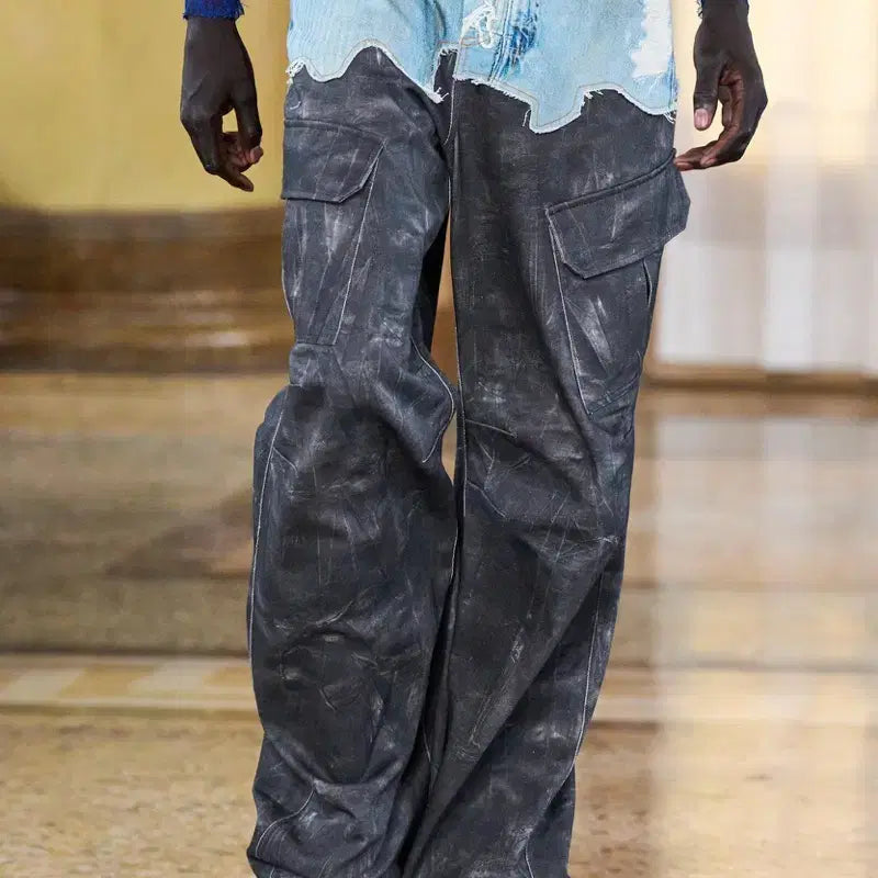 [BUNJANG] Andersson Bell Cargo Pants / 앤더슨벨 포데님 &amp; 스크레치 레더 프린트 카고 팬츠 32
