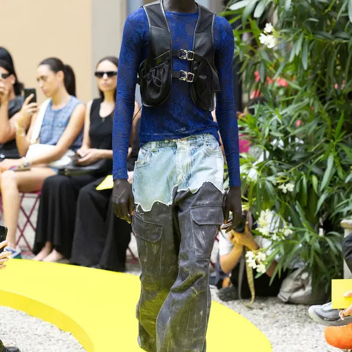 [BUNJANG] Andersson Bell Cargo Pants / 앤더슨벨 포데님 &amp; 스크레치 레더 프린트 카고 팬츠 32