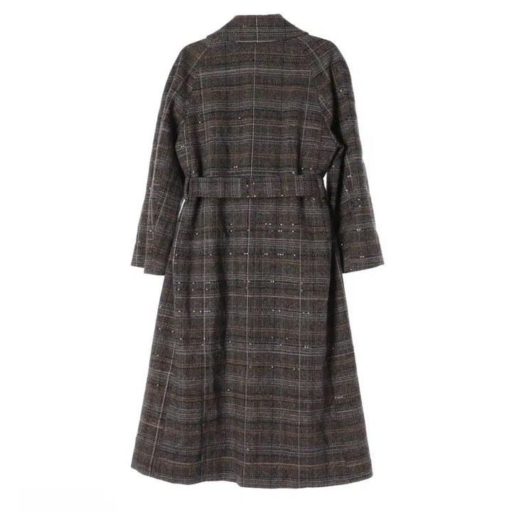 [BUNJANG] Obze 21FW Check Wool Belted Long Coat / 오브제 21FW 체크 울 100% 벨티드 롱 코트