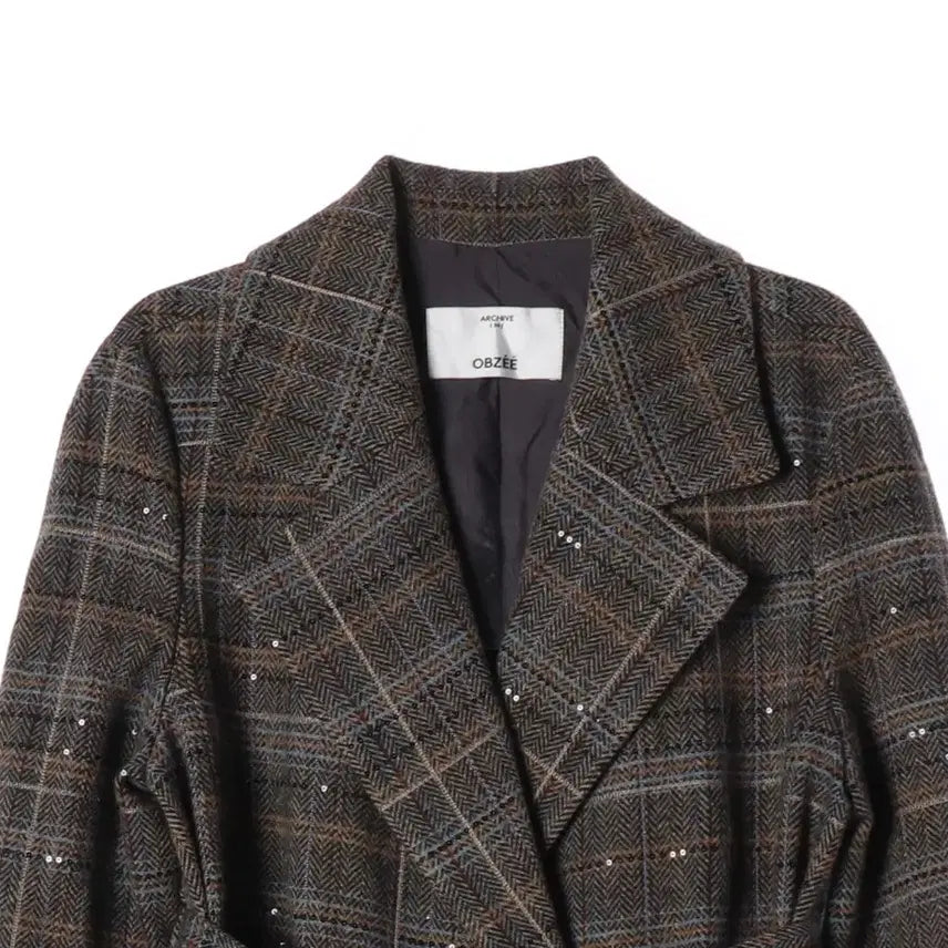 [BUNJANG] Obze 21FW Check Wool Belted Long Coat / 오브제 21FW 체크 울 100% 벨티드 롱 코트
