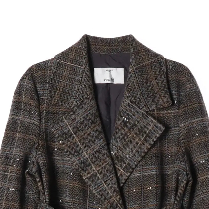 [BUNJANG] Obze 21FW Check Wool Belted Long Coat / 오브제 21FW 체크 울 100% 벨티드 롱 코트