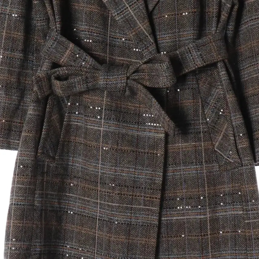 [BUNJANG] Obze 21FW Check Wool Belted Long Coat / 오브제 21FW 체크 울 100% 벨티드 롱 코트