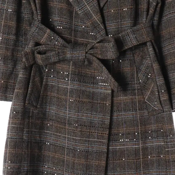 [BUNJANG] Obze 21FW Check Wool Belted Long Coat / 오브제 21FW 체크 울 100% 벨티드 롱 코트