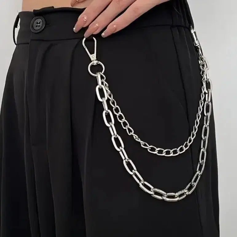 [BUNJANG] Black Pleated Skirt with Chain Belt / 남 녀 블랙 플리츠 스커트  체인 벨트