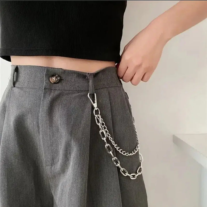 [BUNJANG] Black Pleated Skirt with Chain Belt / 남 녀 블랙 플리츠 스커트  체인 벨트