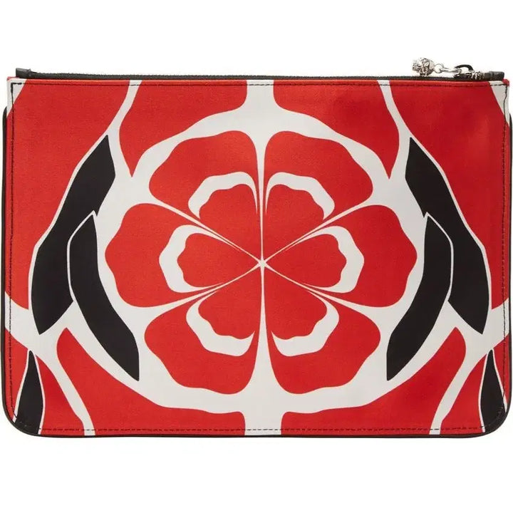 [BUNJANG] Alexander McQueen Red Flower Silver Skull Pouch Clutch / 알렉산더맥퀸 레드 플라워 실버 스컬 파우치 클러치