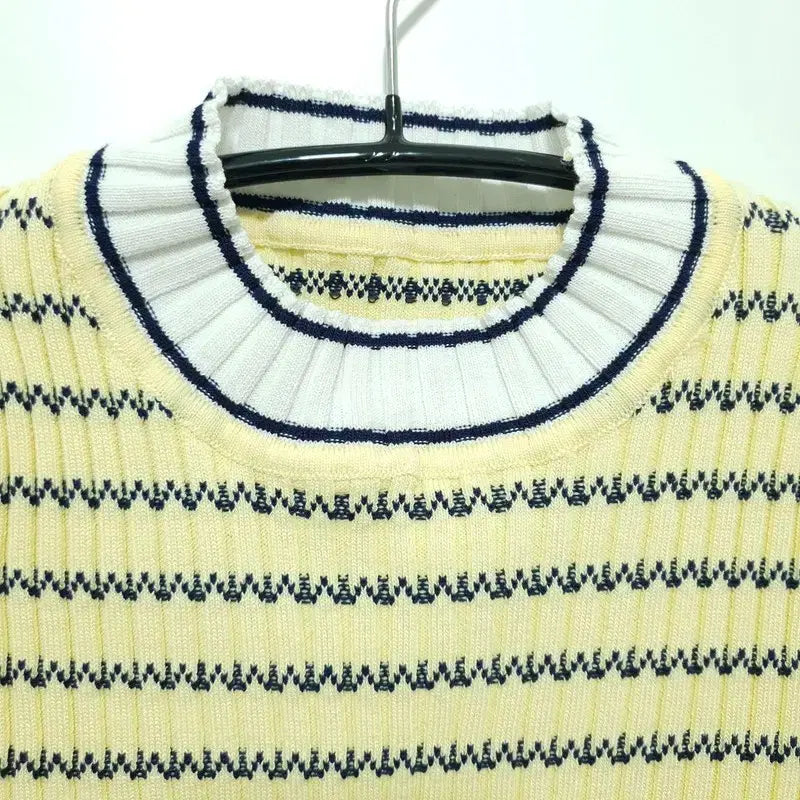 [BUNJANG] Striped Ribbed Short Sleeve Knit Top / 스트라이프 골지 반팔 니트 F_S1756