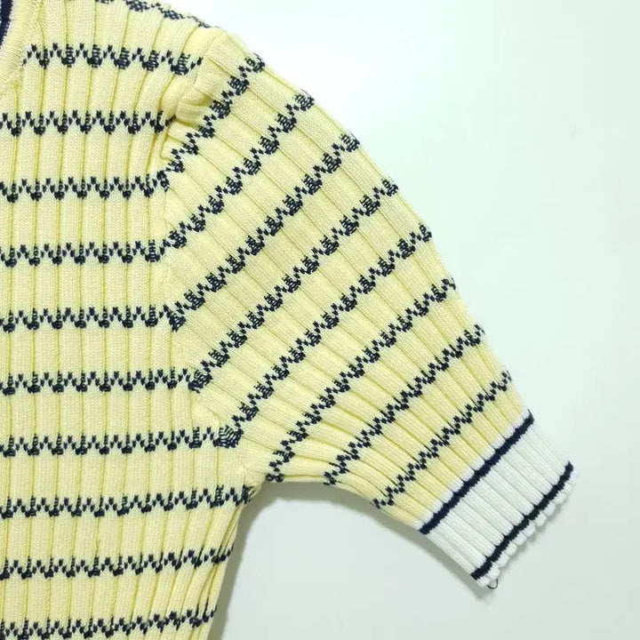 [BUNJANG] Striped Ribbed Short Sleeve Knit Top / 스트라이프 골지 반팔 니트 F_S1756