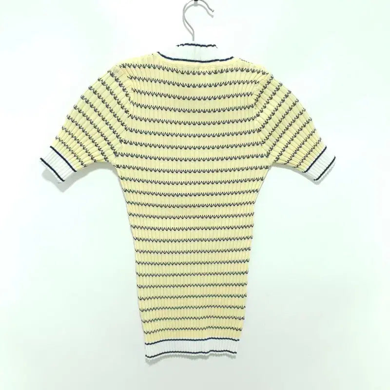 [BUNJANG] Striped Ribbed Short Sleeve Knit Top / 스트라이프 골지 반팔 니트 F_S1756