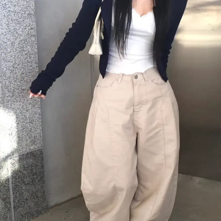 [BUNJANG] Generic Wide Leg Trousers / 핀턱 절개 와이드 팬츠 바지 M