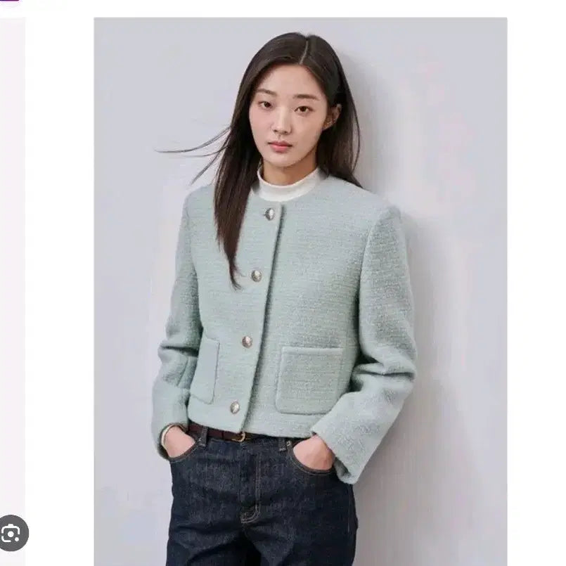[BUNJANG] Beanpole Ladies Tweed Short Jacket / 빈폴 레이디스 트위드 라운드넥 숏 자켓