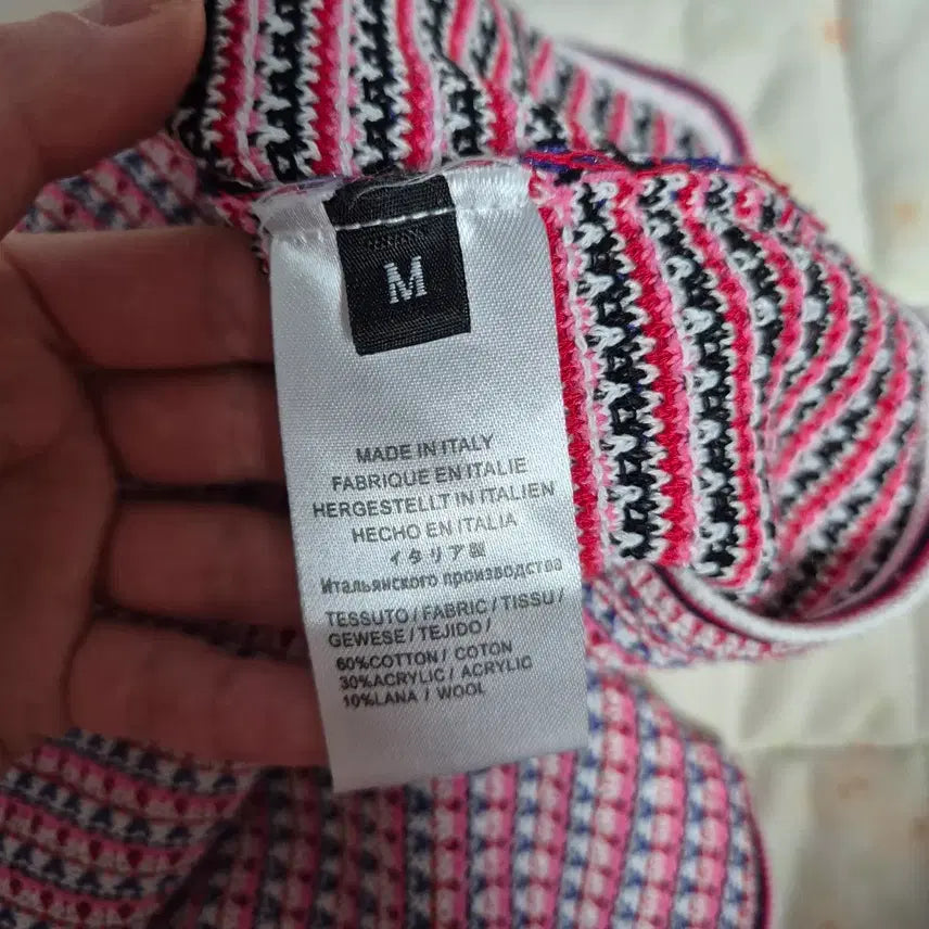 [BUNJANG] Pink Red Pattern Knit Short Sleeve T-shirt / 니트 반팔 티셔츠 핑크 레드 패턴