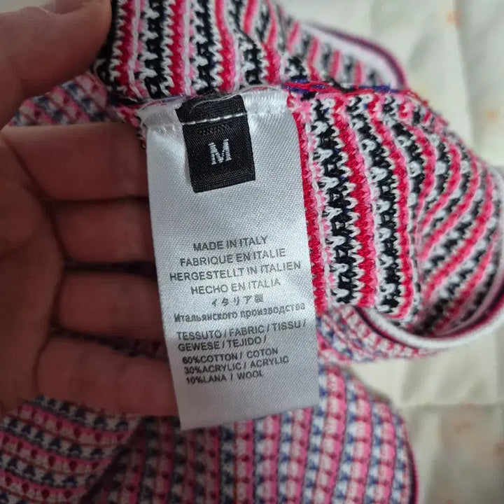 [BUNJANG] Pink Red Pattern Knit Short Sleeve T-shirt / 니트 반팔 티셔츠 핑크 레드 패턴