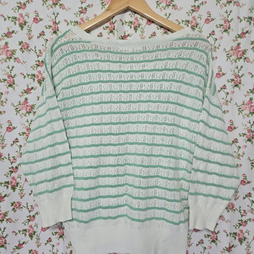 [BUNJANG] Mori Girl Mint Striped Oversized Knit Sweater / [일본] 모리걸 민트 단가라 오버니트