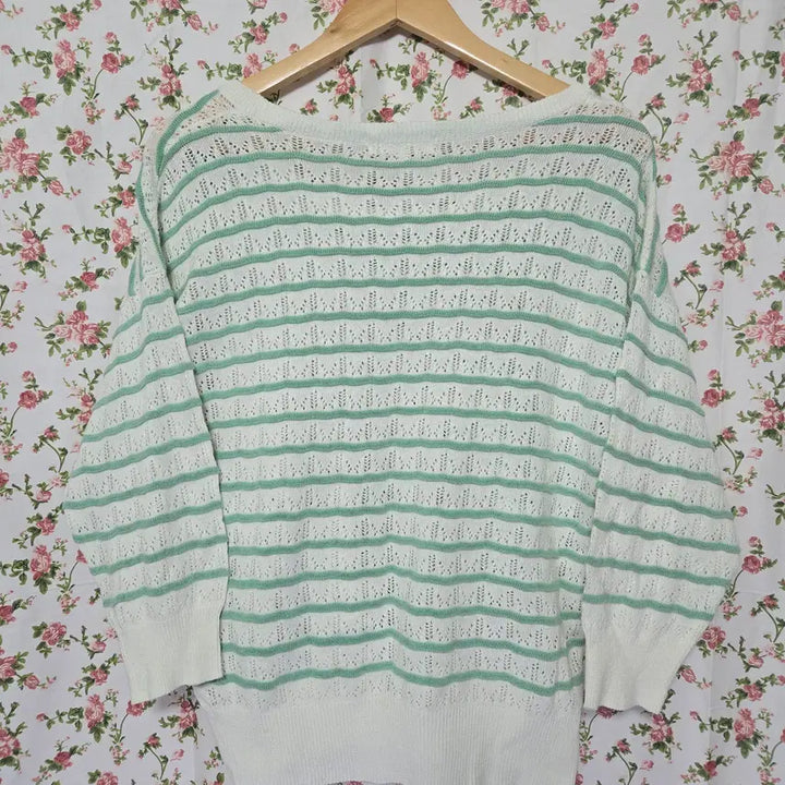 [BUNJANG] Mori Girl Mint Striped Oversized Knit Sweater / [일본] 모리걸 민트 단가라 오버니트