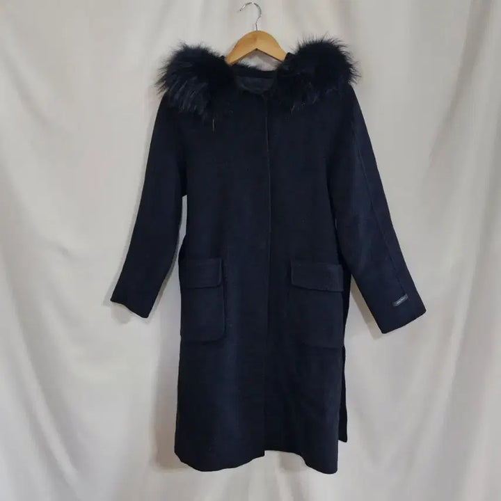 [BUNJANG] &amp;more Hooded Fur Long Coat Navy / &amp;more 후드 퍼 롱 코트 네이비