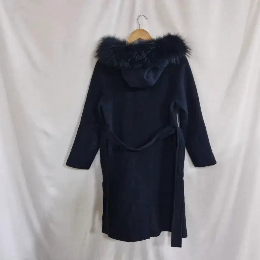 [BUNJANG] &amp;more Hooded Fur Long Coat Navy / &amp;more 후드 퍼 롱 코트 네이비