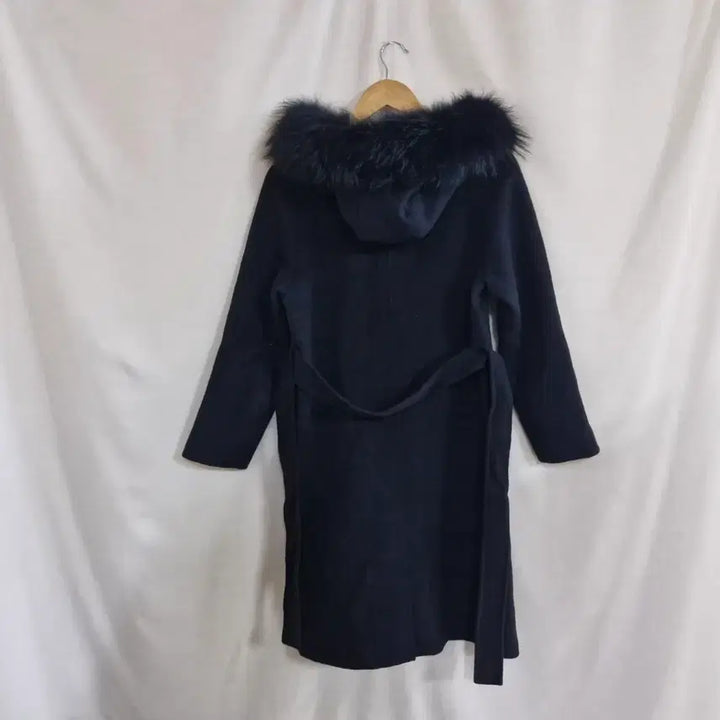 [BUNJANG] &amp;more Hooded Fur Long Coat Navy / &amp;more 후드 퍼 롱 코트 네이비
