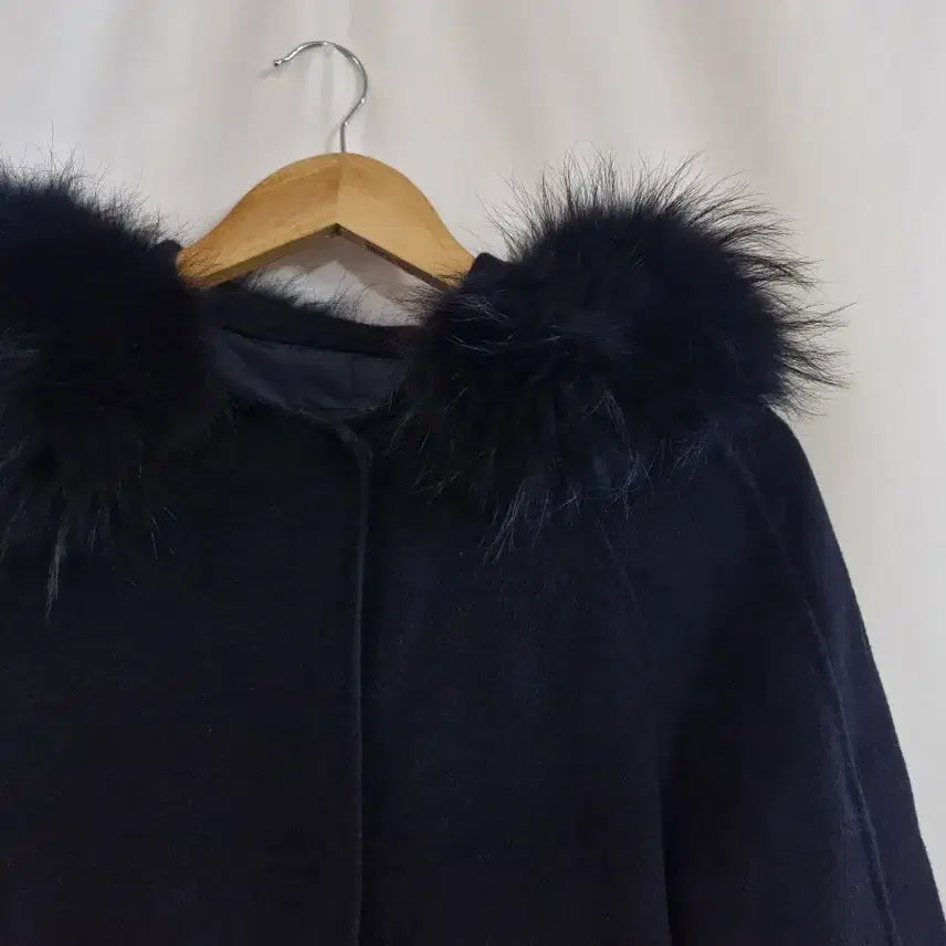 [BUNJANG] &amp;more Hooded Fur Long Coat Navy / &amp;more 후드 퍼 롱 코트 네이비