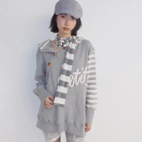 [BUNJANG] Hetit Big Button Waffle Stripe Hoodie (Light Gray) / 헤티 Hetit 빅 버튼 와플 스트라이프 후디 (라이트그레이)